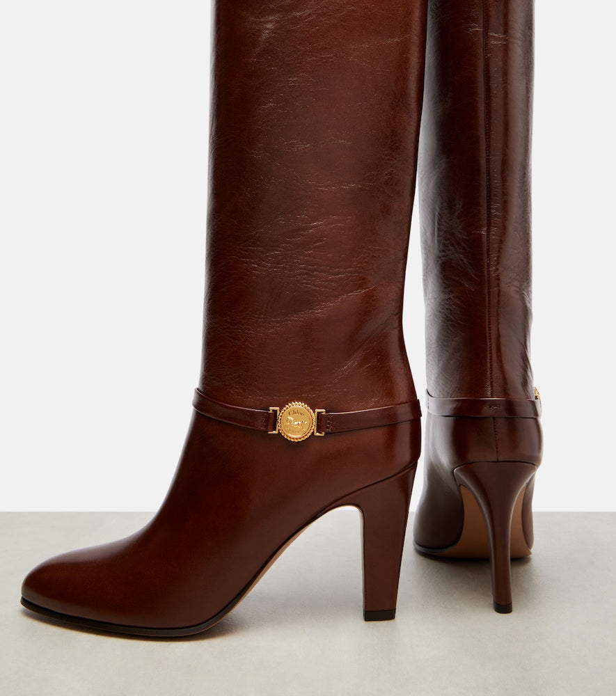 Chloe Eve 85 leather knee-high boots - Brown High Heels