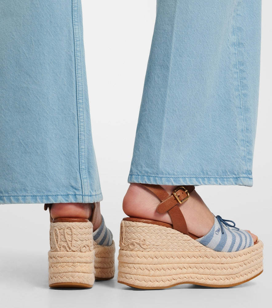 Chloe Isla striped canvas espadrille wedges in Blue - High Espadrilles