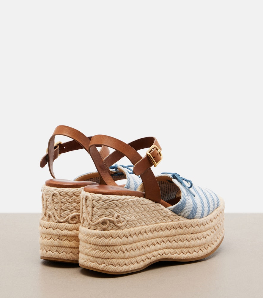 Chloe Isla striped canvas espadrille wedges in Blue - High Espadrilles