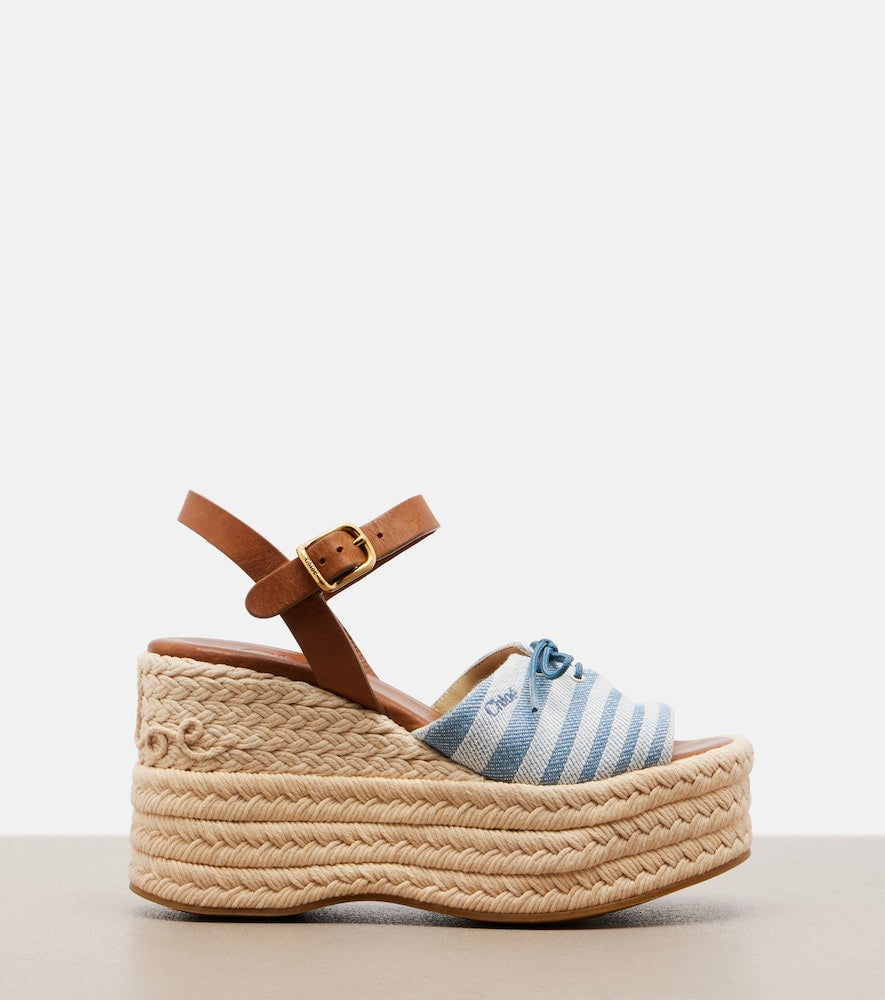 Chloe Isla striped canvas espadrille wedges in Blue - High Espadrilles