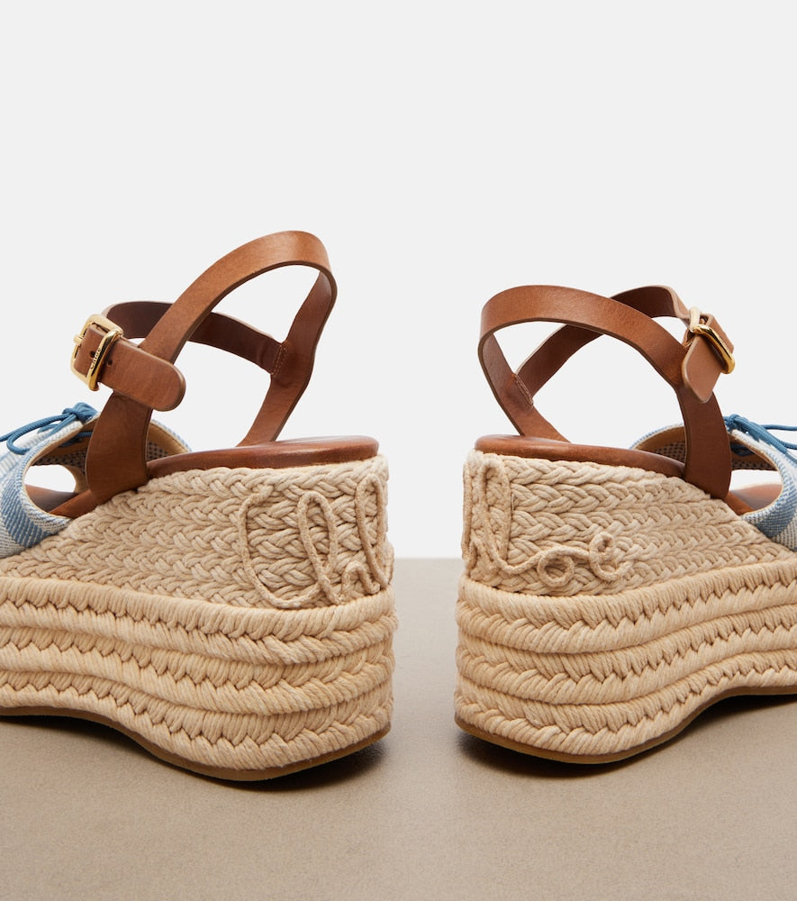 Chloe Isla striped canvas espadrille wedges in Blue - High Espadrilles