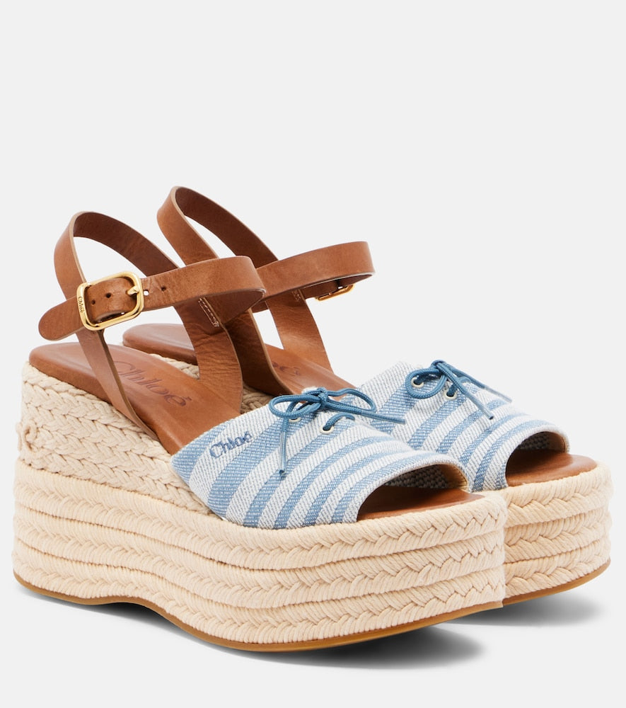 Chloe Isla striped canvas espadrille wedges in Blue - High Espadrilles