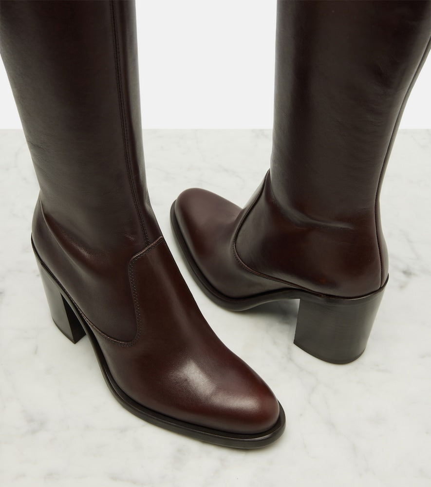 Chloe Leather knee-high boots in Brown - Mid Heel Boots