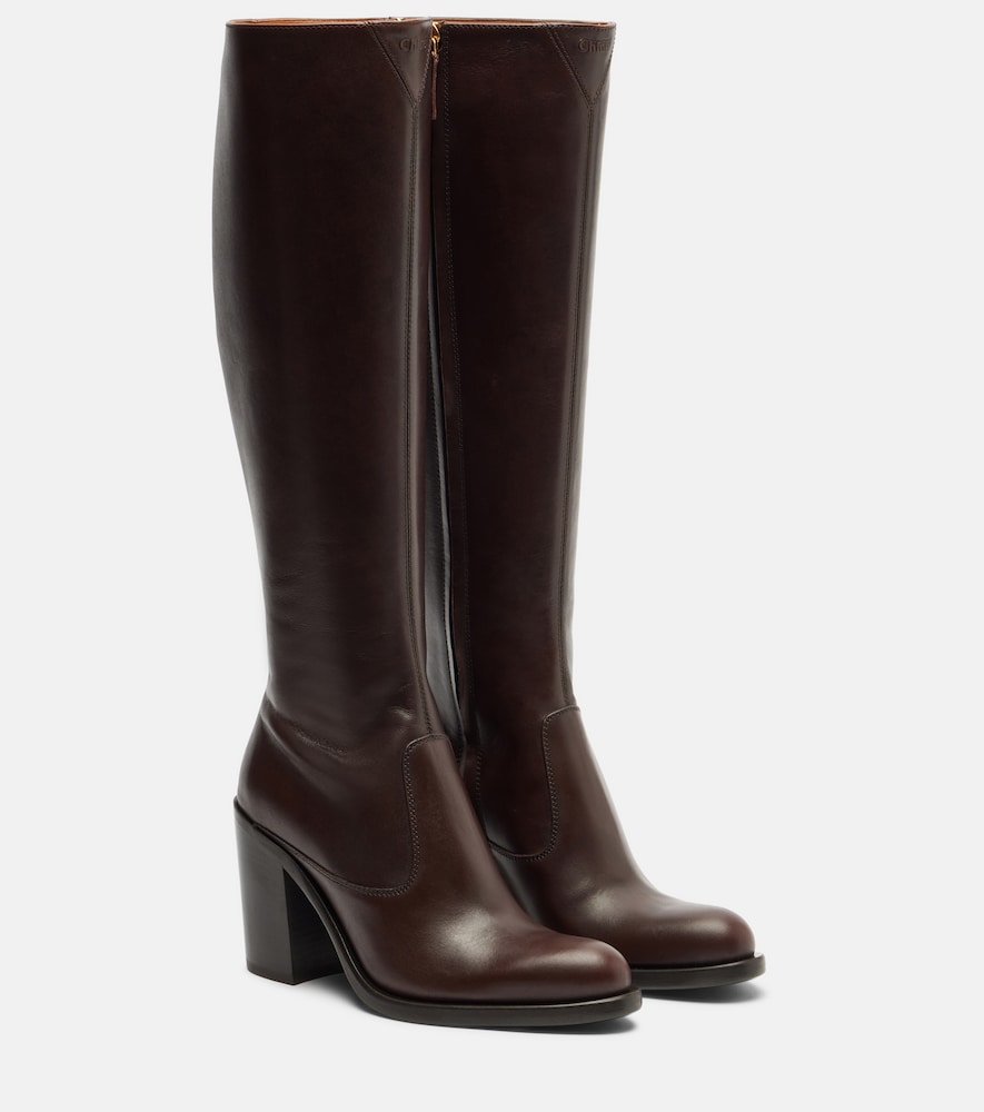 Chloe Leather knee-high boots in Brown - Mid Heel Boots