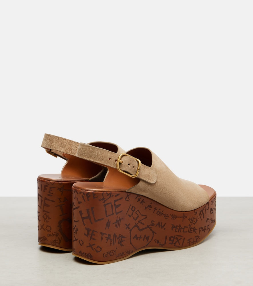 Chloe Maxime 80 suede wedge sandals - Beige Heeled Sandals