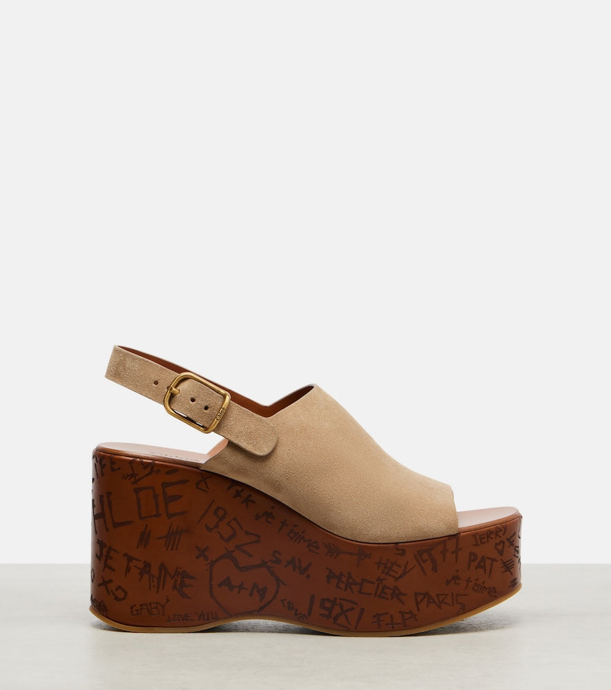 Chloe Maxime 80 suede wedge sandals - Beige Heeled Sandals