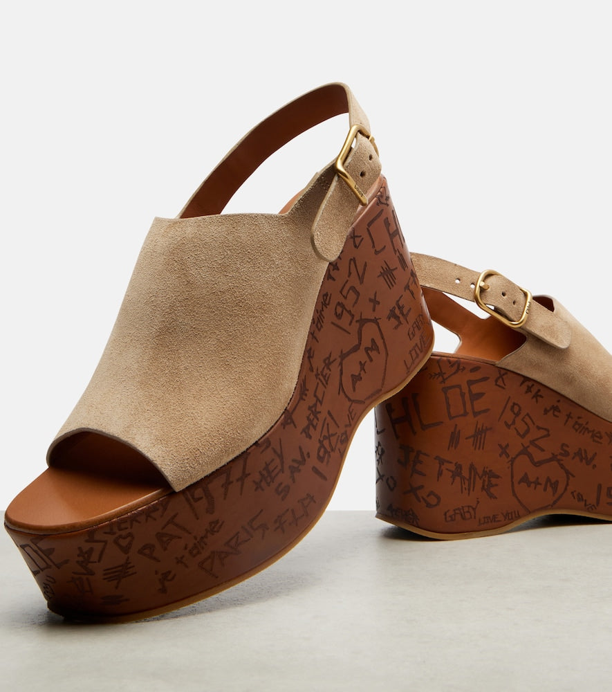 Chloe Maxime 80 suede wedge sandals - Beige Heeled Sandals