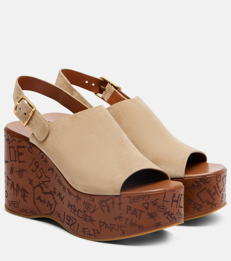 Chloe Maxime 80 suede wedge sandals - Beige Heeled Sandals