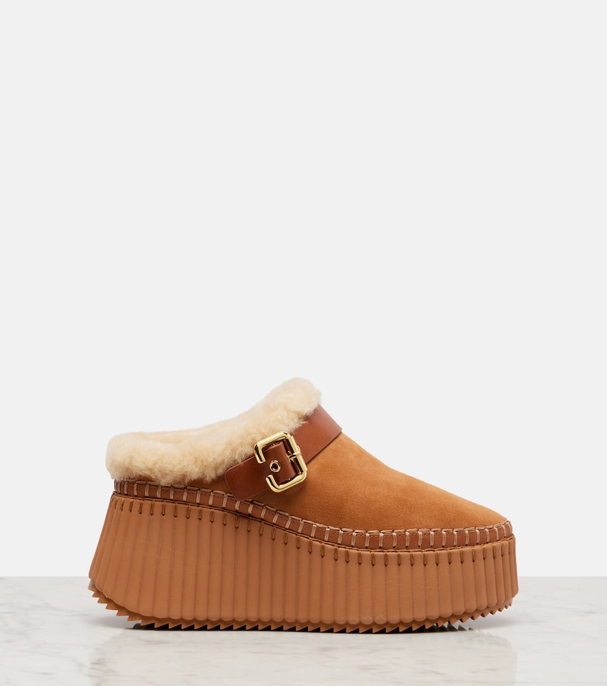 Chloe Nama 80 suede platform mules in Brown - Mules