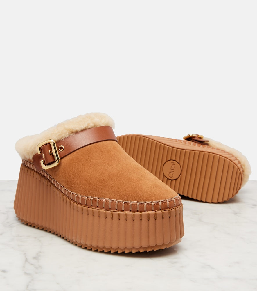 Chloe Nama 80 suede platform mules in Brown - Mules