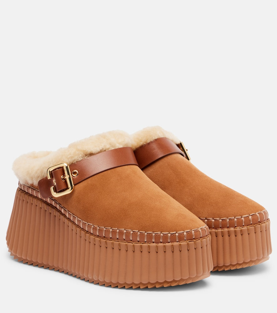 Chloe Nama 80 suede platform mules in Brown - Mules