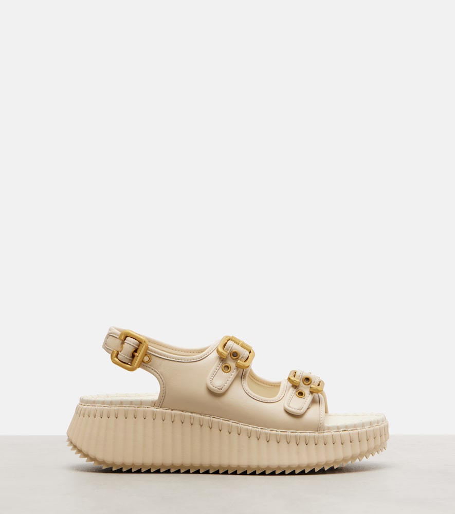 Chloe Nama leather platform sandals - White Flat Sandals