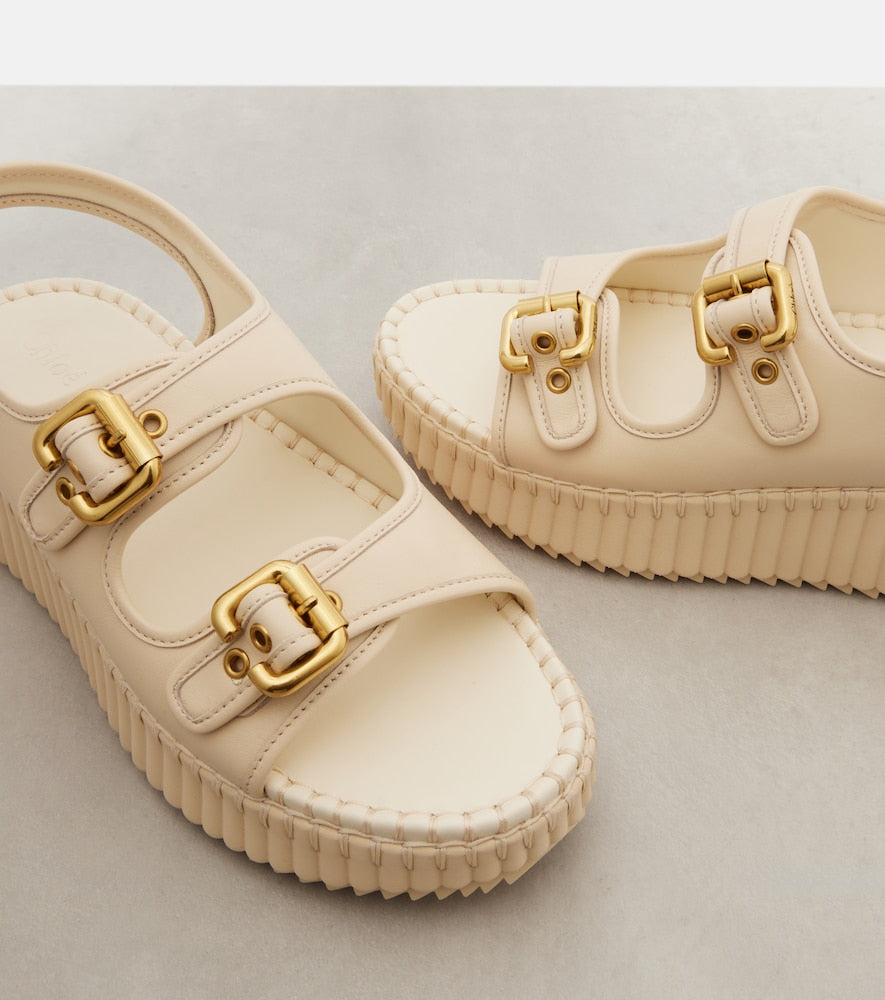 Chloe Nama leather platform sandals - White Flat Sandals
