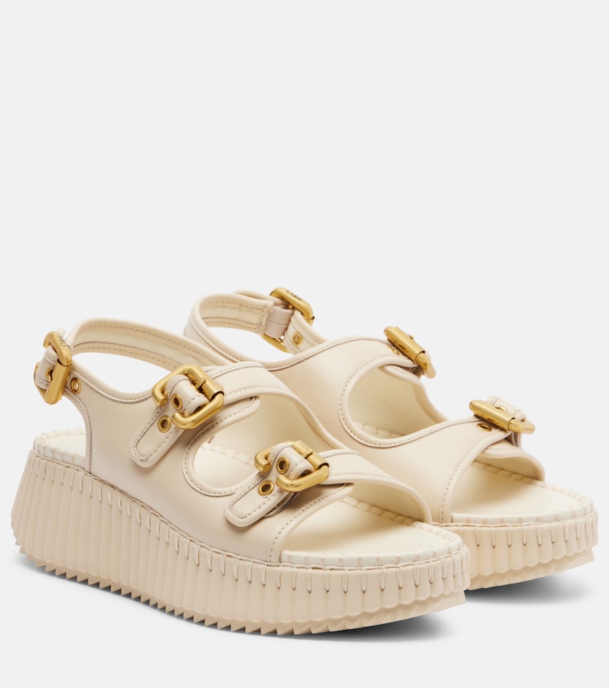 Chloe Nama leather platform sandals - White Flat Sandals