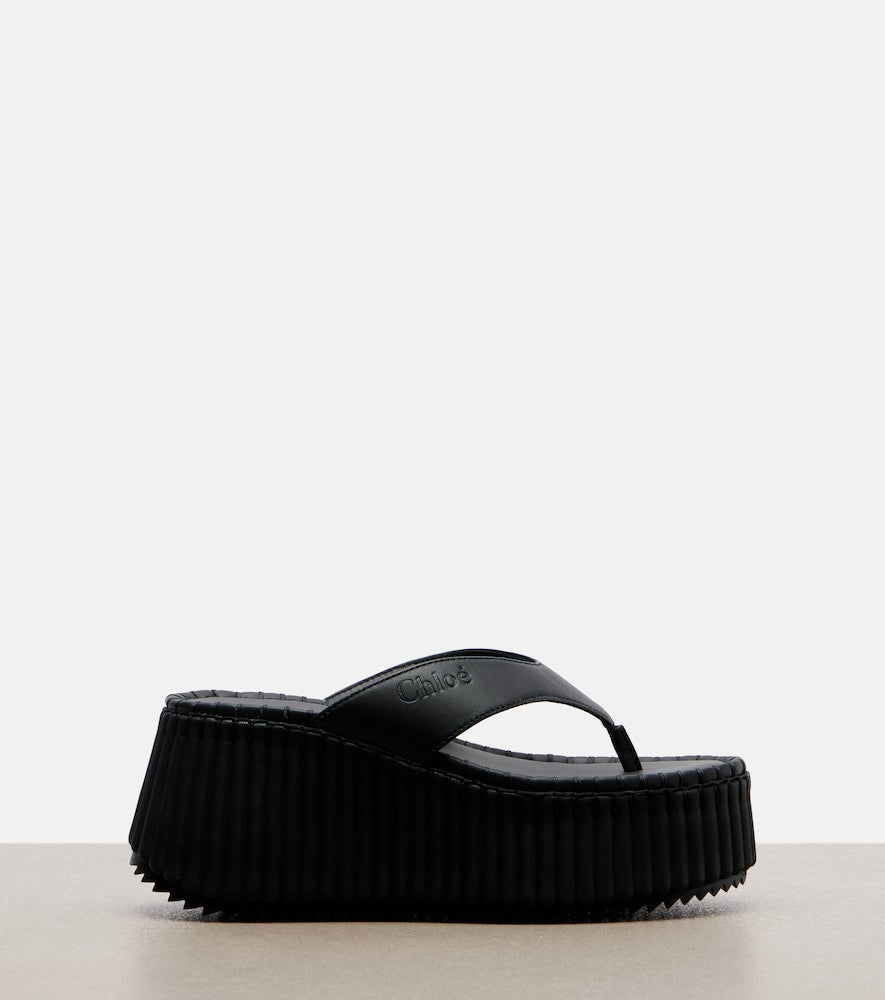 Chloe Nama leather platform thong sandals - Black Mid Heel Sandals