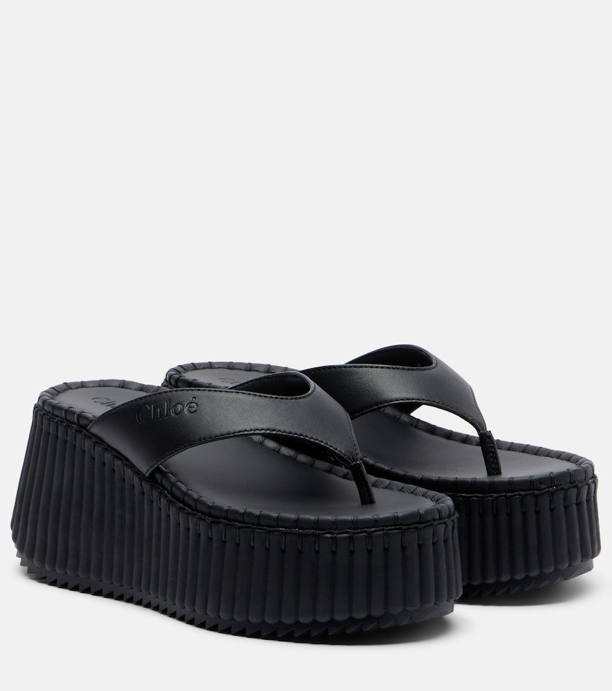 Chloe Nama leather platform thong sandals - Black Mid Heel Sandals