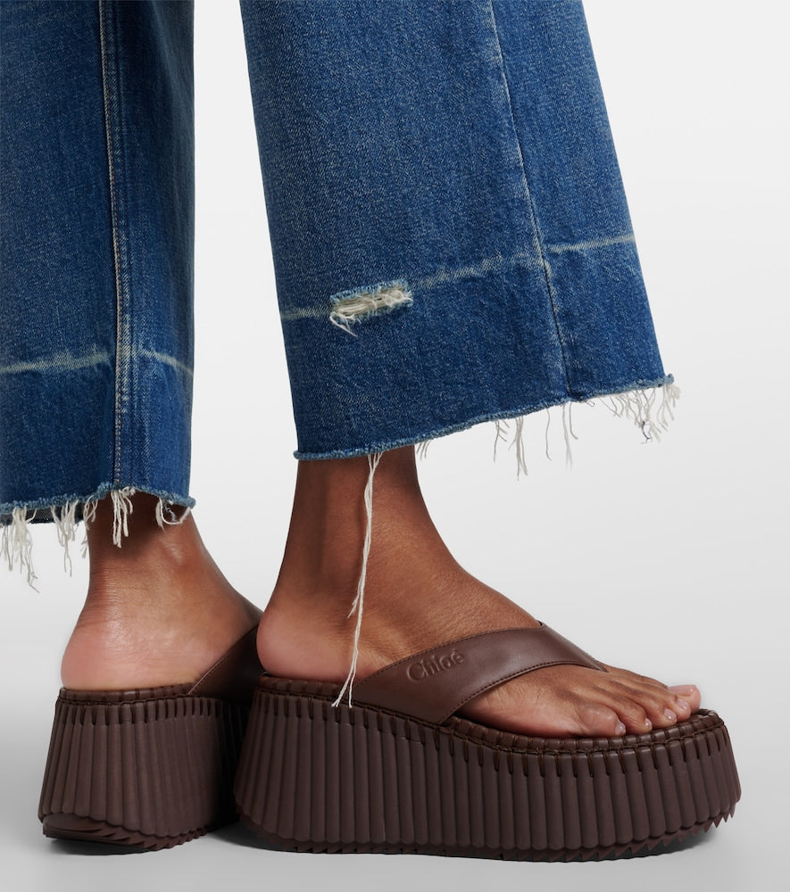 Chloe Nama leather platform thong sandals - Brown Heeled Sandals