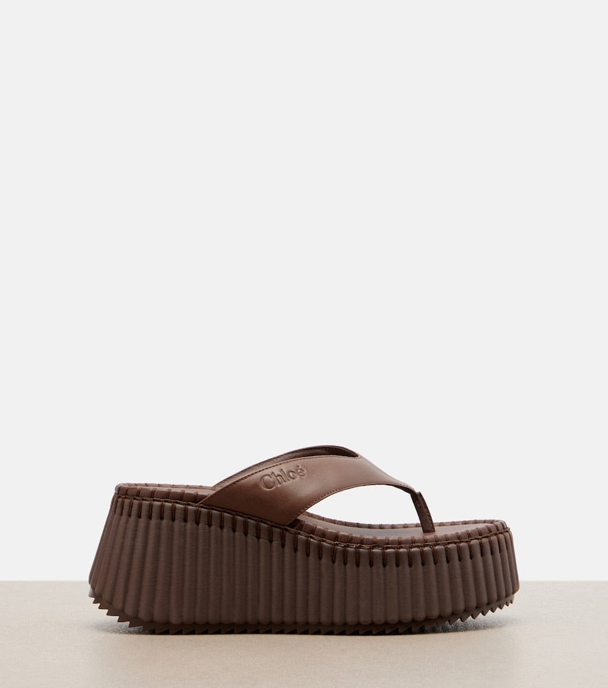 Chloe Nama leather platform thong sandals - Brown Heeled Sandals