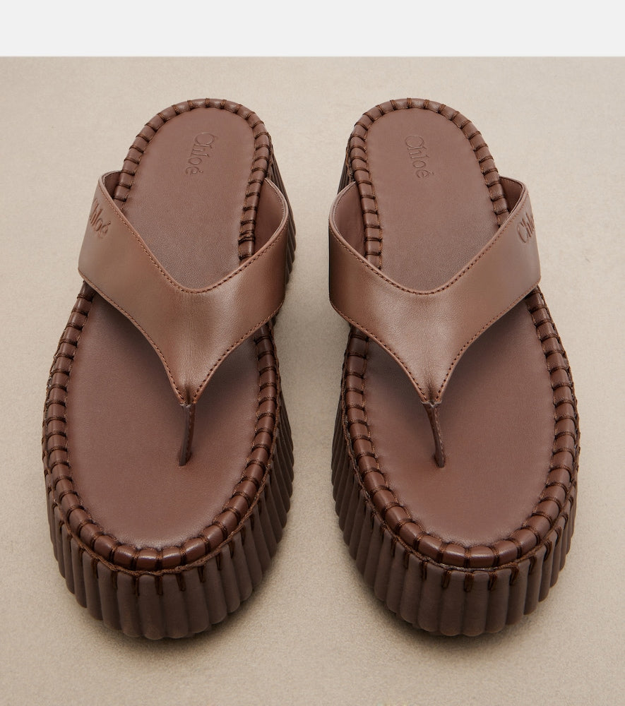 Chloe Nama leather platform thong sandals - Brown Heeled Sandals