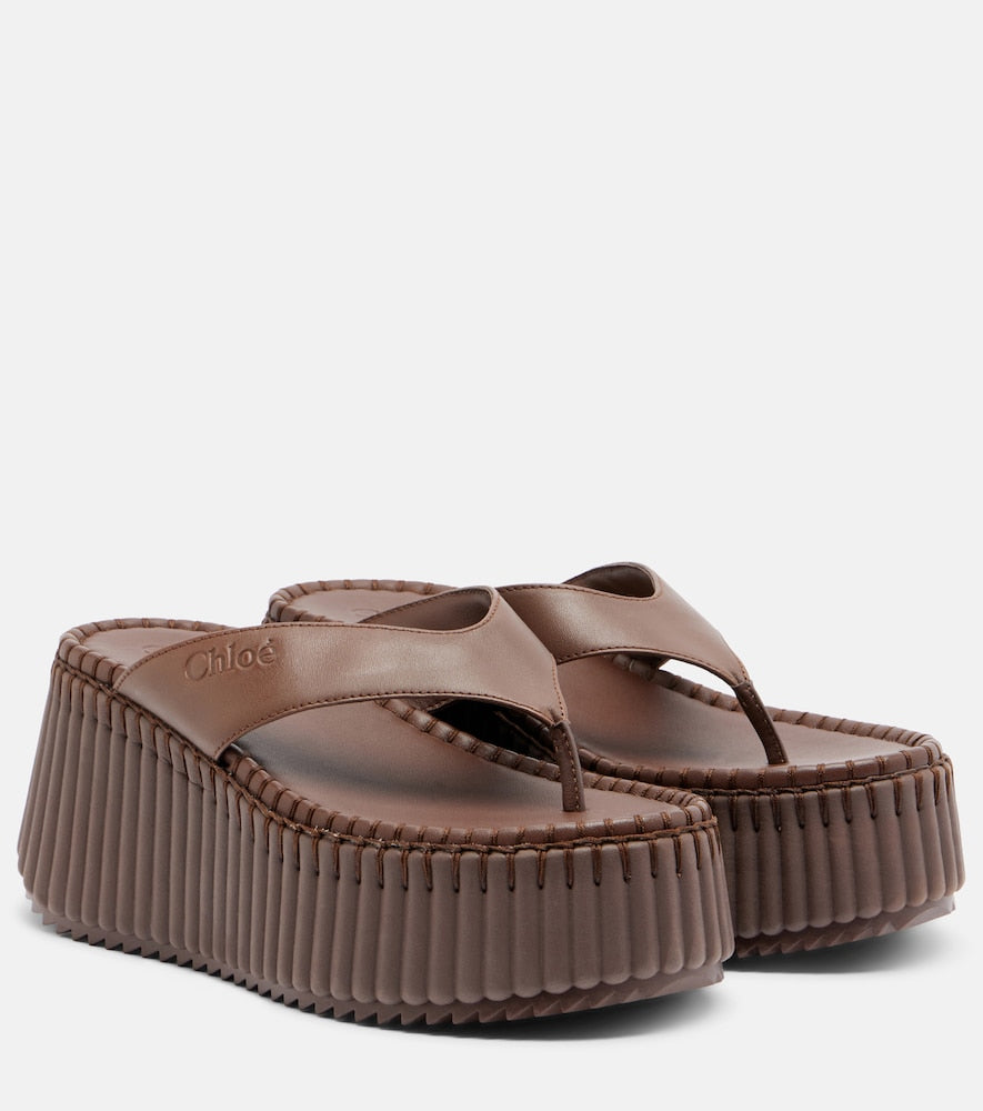 Chloe Nama leather platform thong sandals - Brown Heeled Sandals