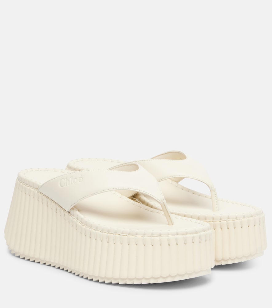 Chloe Nama leather platform thong sandals - White Heeled Sandals