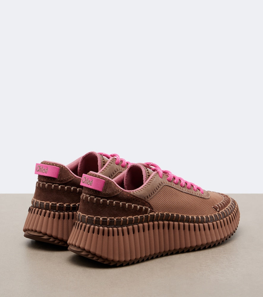 Chloe Nama leather-trimmed platform sneakers - Brown Low-Top Sneakers