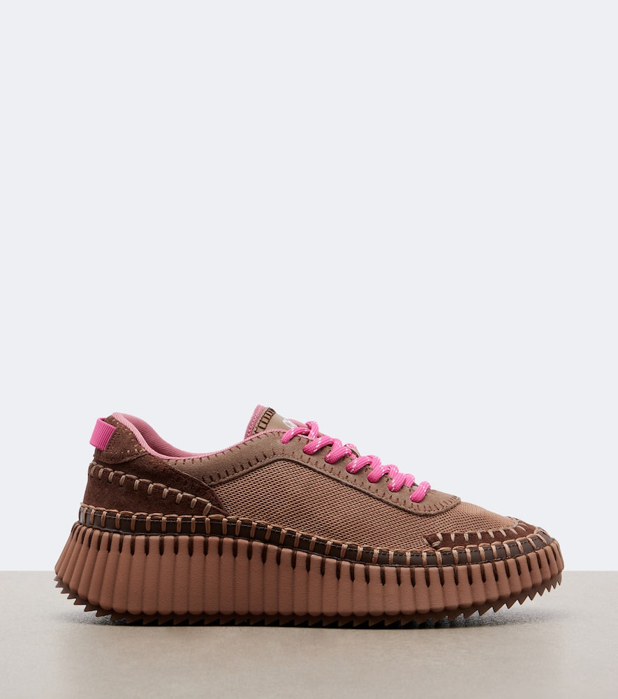 Chloe Nama leather-trimmed platform sneakers - Brown Low-Top Sneakers