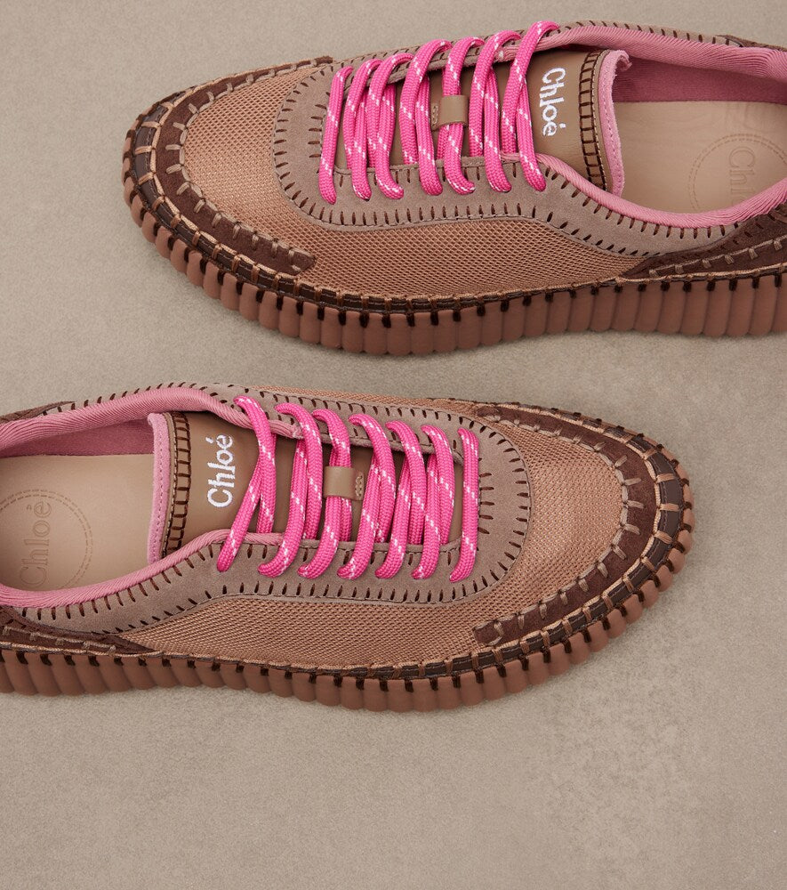Chloe Nama leather-trimmed platform sneakers - Brown Low-Top Sneakers