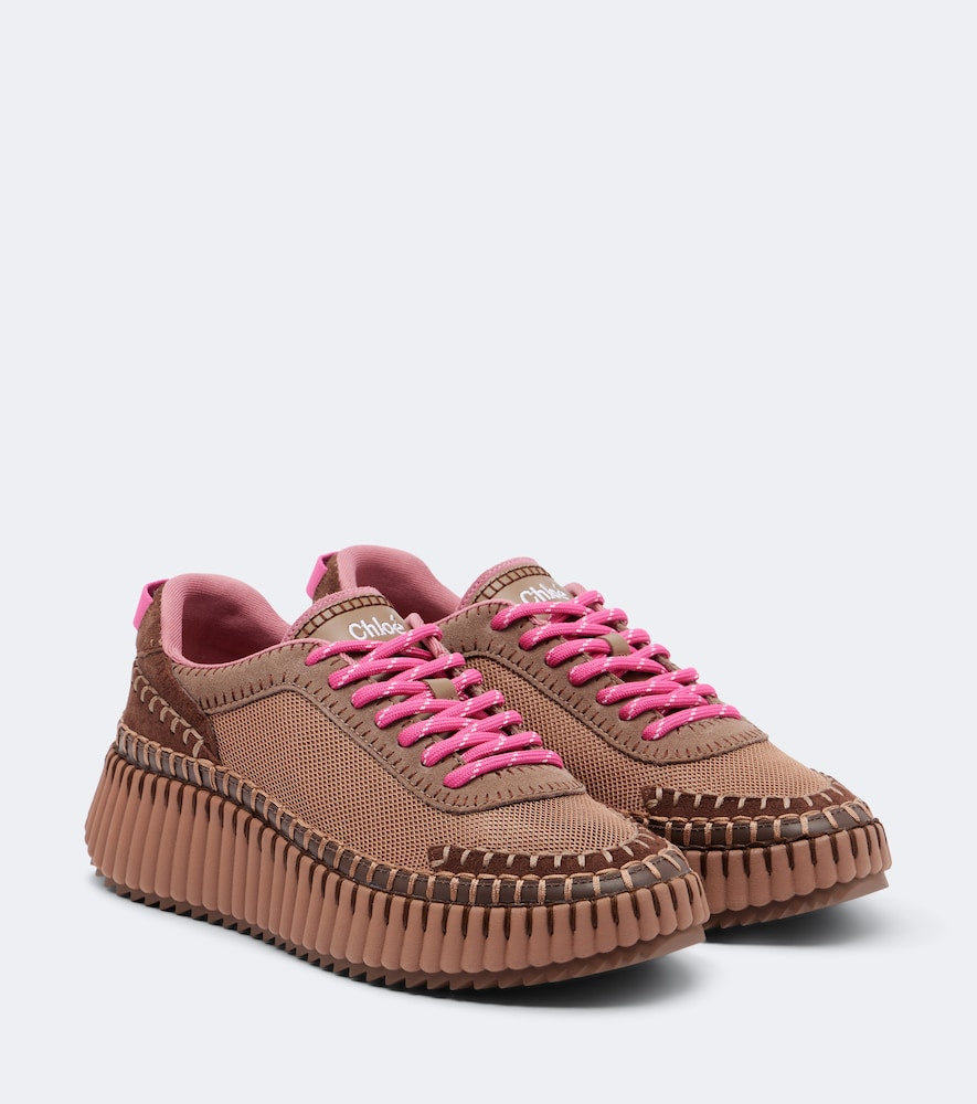 Chloe Nama leather-trimmed platform sneakers - Brown Low-Top Sneakers