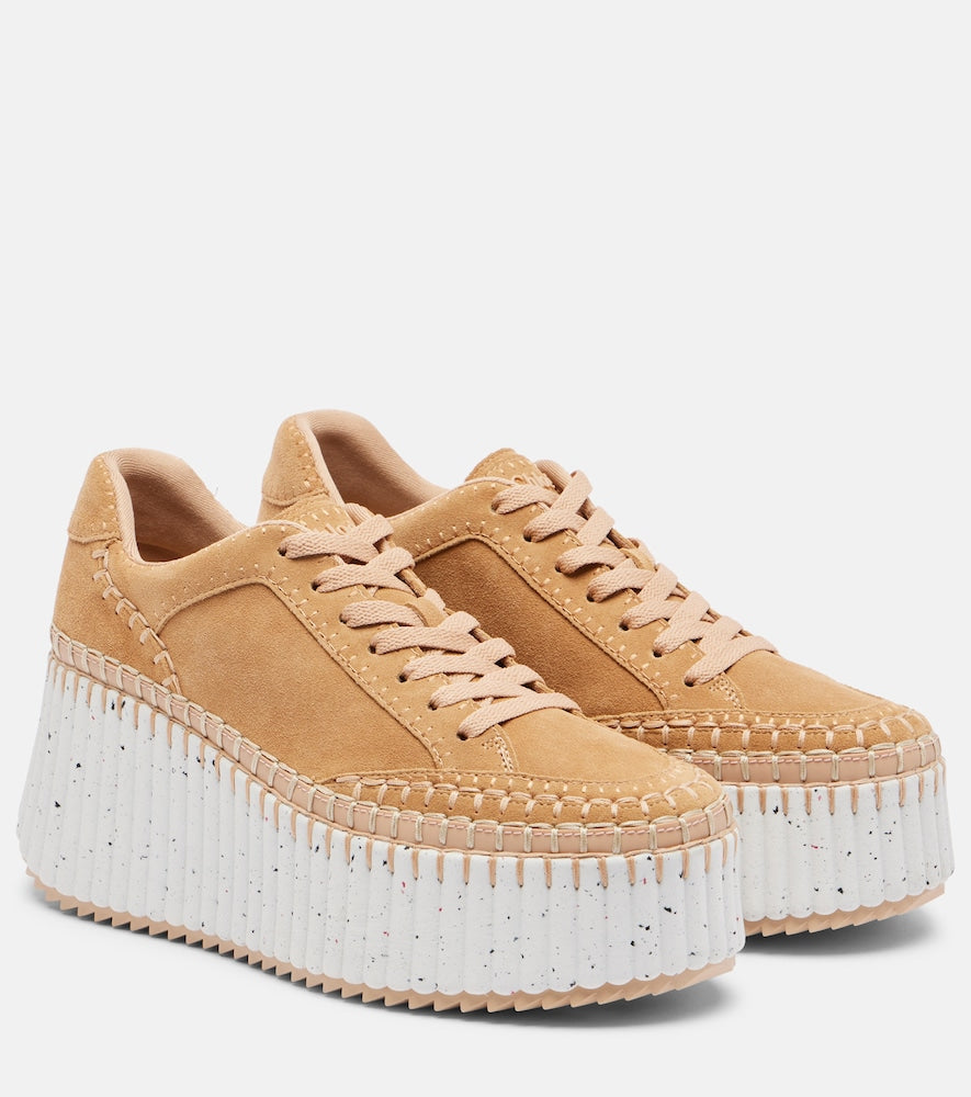 Beige Chloe Nama suede platform sneakers - Low-Top Sneakers