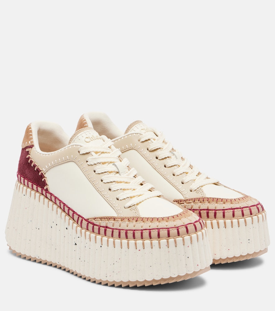 Chloe Nama suede-trimmed leather platform sneakers in Beige - Low-Top Sneakers