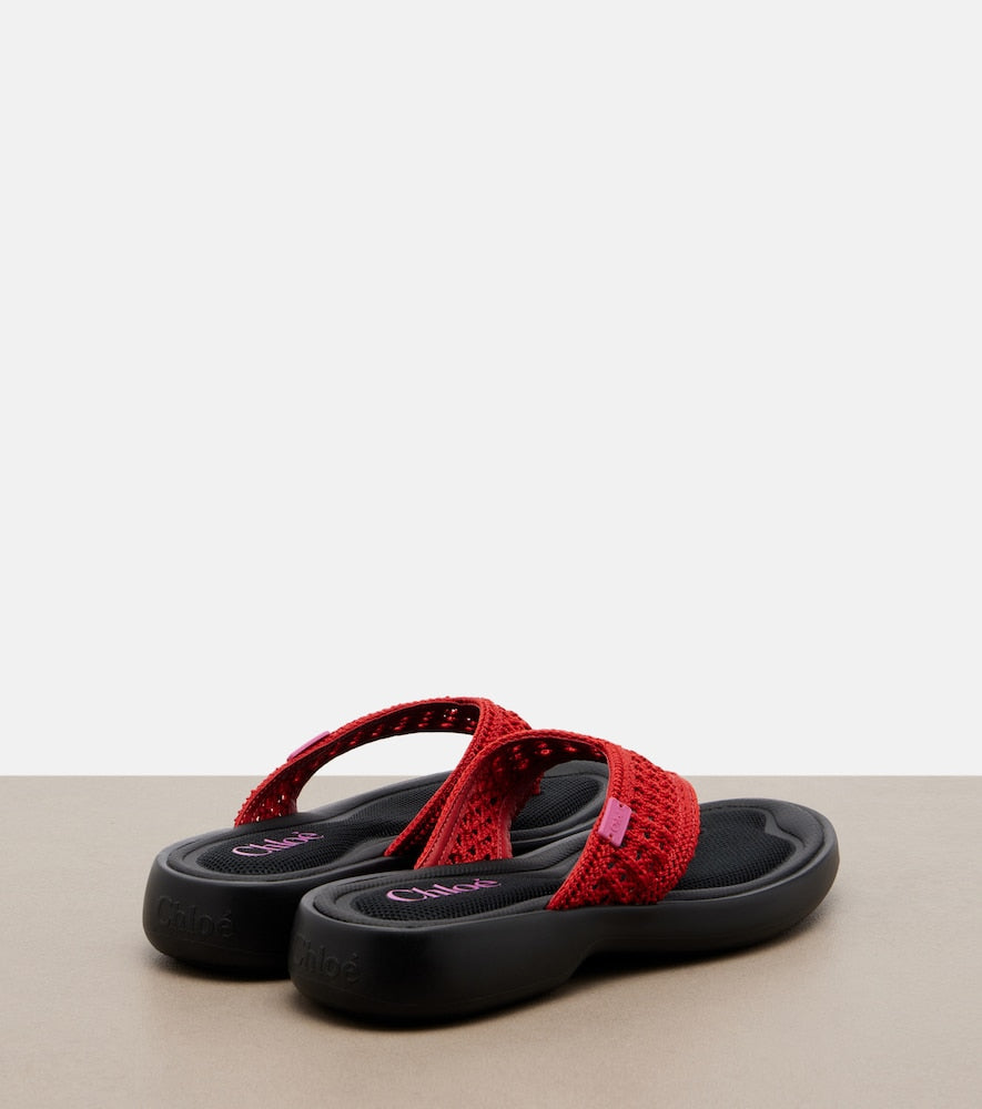 Chloe Poolette crochet thong sandals (Red) - Flat Sandals
