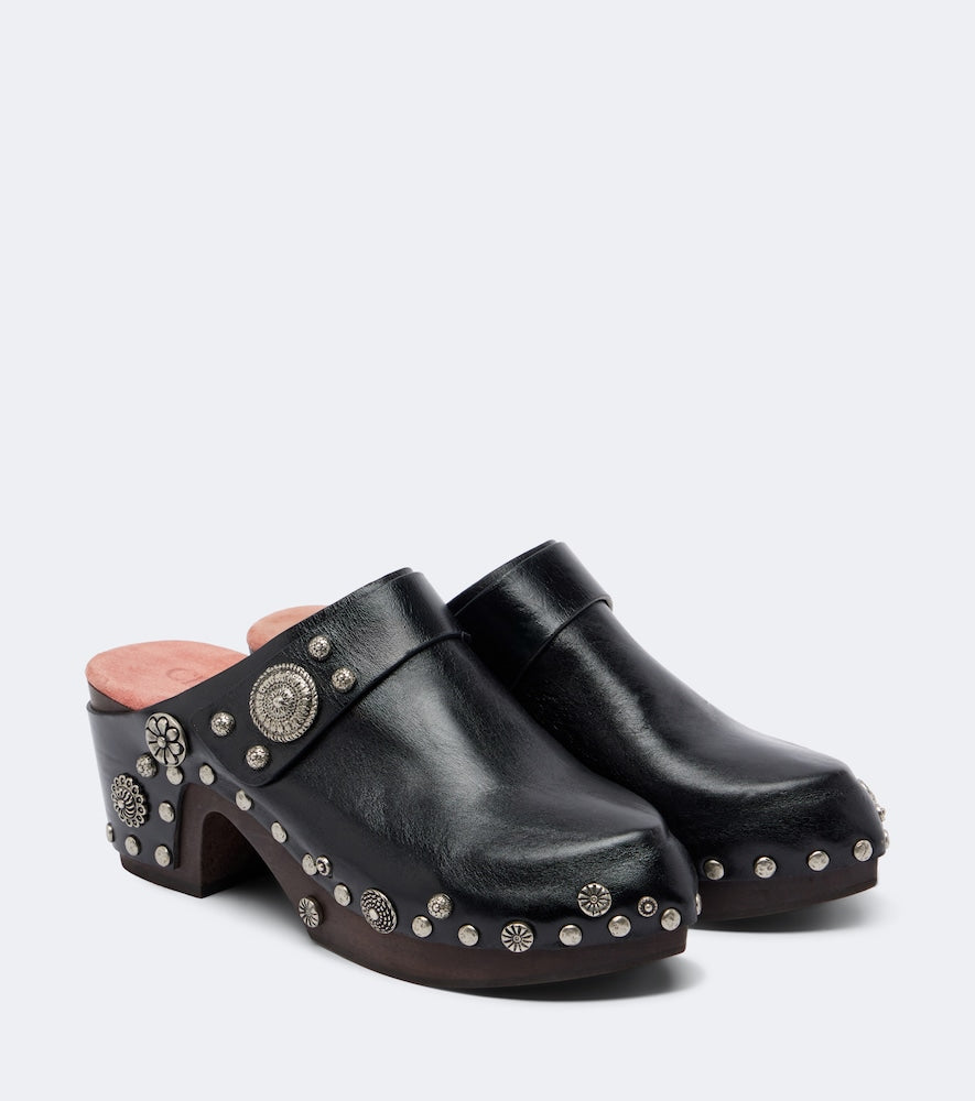Chloe Talis studded leather clogs (Black) - Mid Heel Pumps