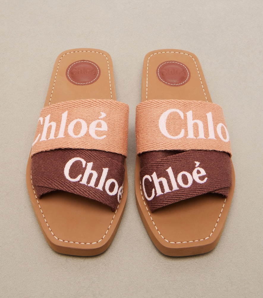 Chloe Woody canvas slides - Brown Slides