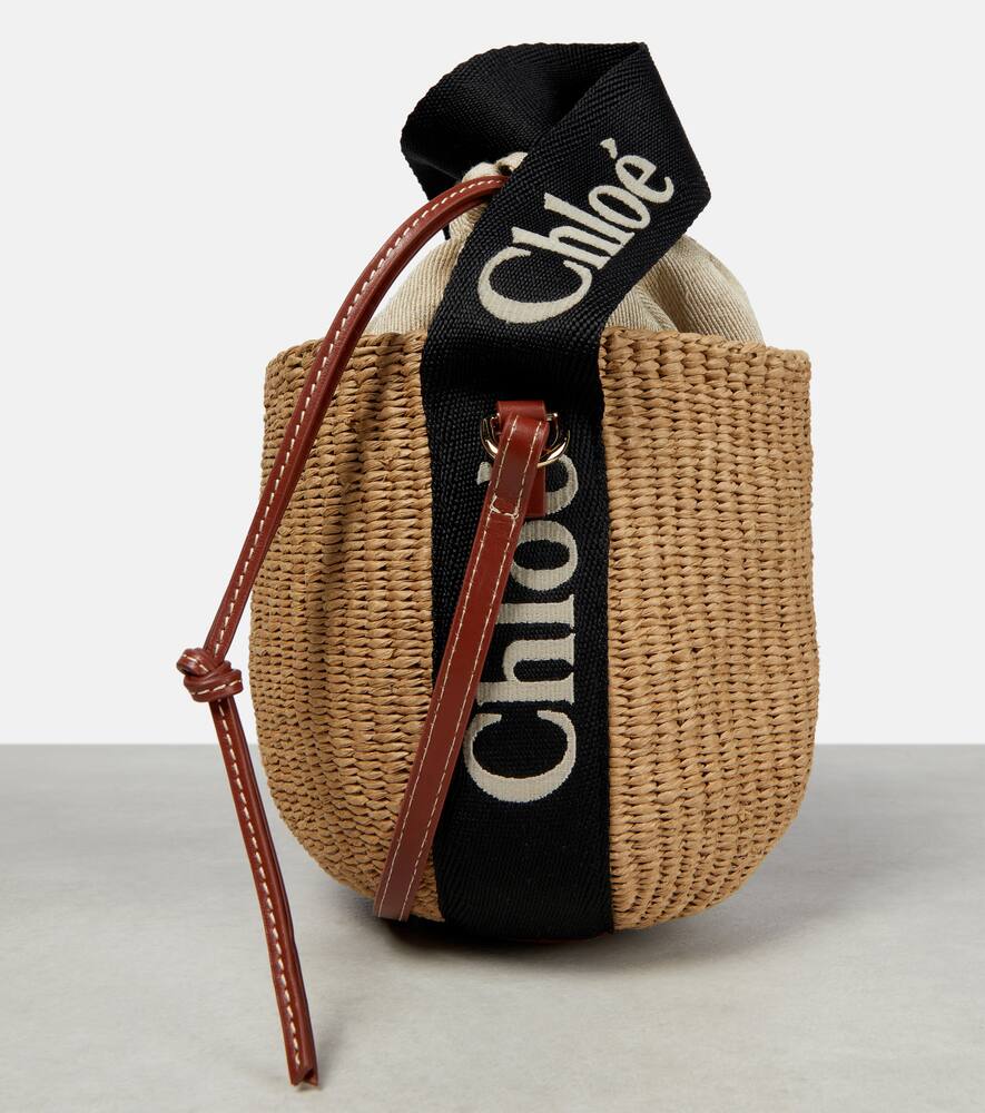 Chloe Woody Mini leather-trimmed bucket bag