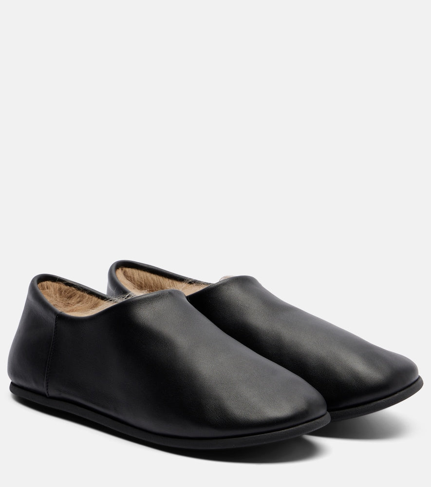 Black Christen Big Bootie leather slip-on shoes - Ballerina Flats