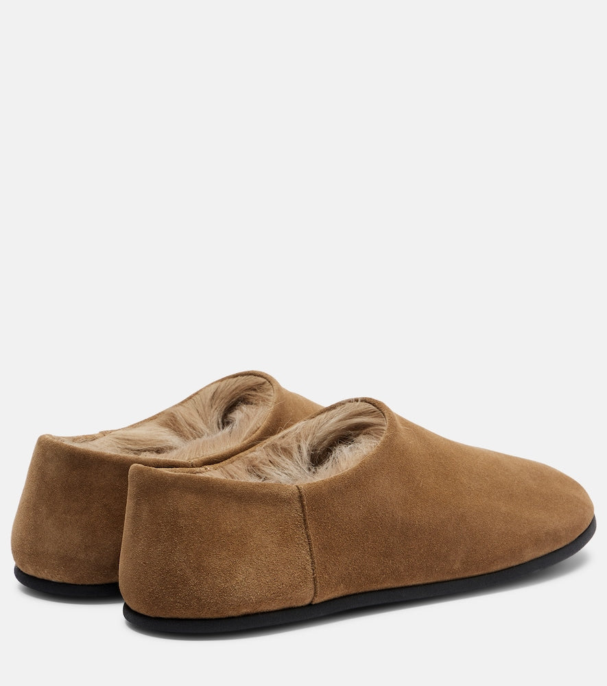 Christen Big Bootie shearling-trimmed suede slip-on shoes in Brown - Ballerina Flats
