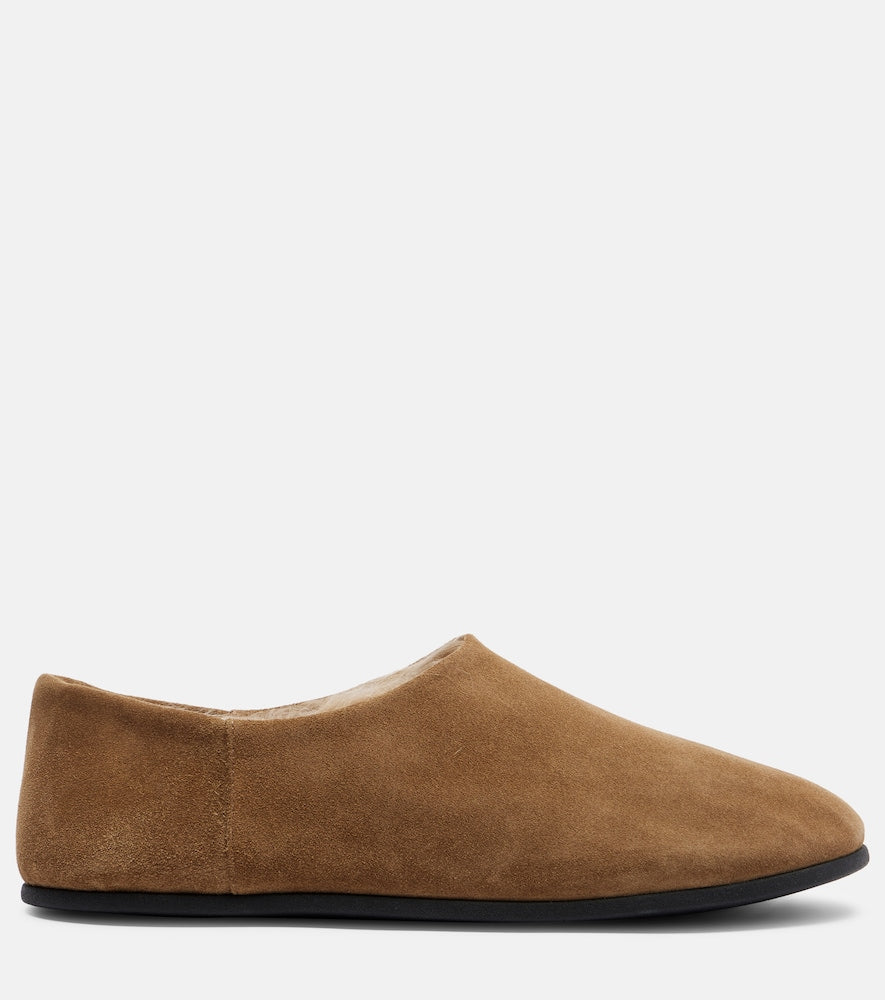 Christen Big Bootie shearling-trimmed suede slip-on shoes in Brown - Ballerina Flats