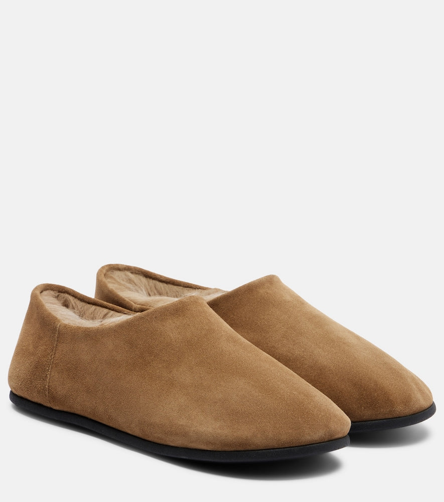 Christen Big Bootie shearling-trimmed suede slip-on shoes in Brown - Ballerina Flats