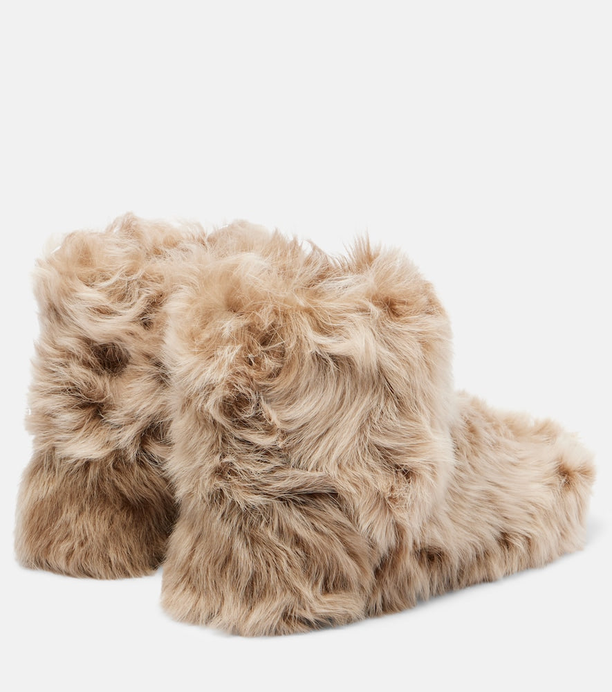 Christen Big shearling ankle boots (Beige) - Flat Boots