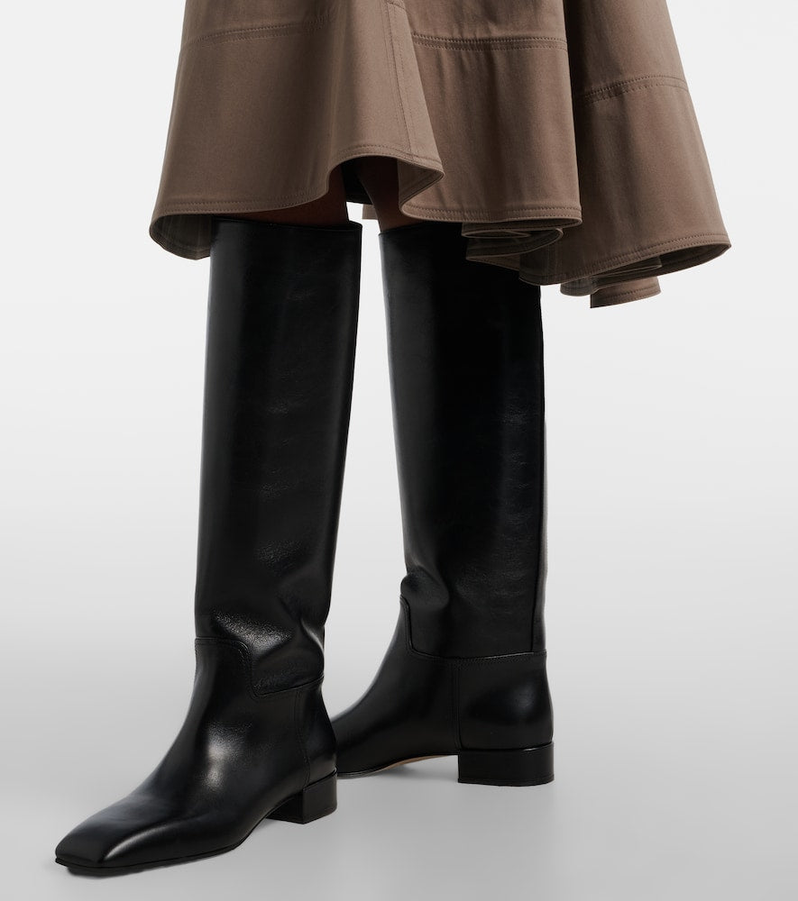 Christen Classic Square leather knee-high boots (Black) - Flat Boots