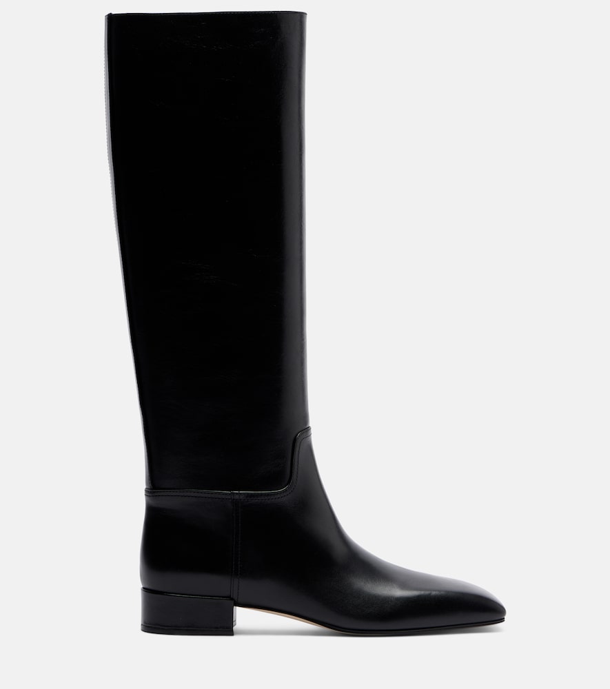 Christen Classic Square leather knee-high boots (Black) - Flat Boots