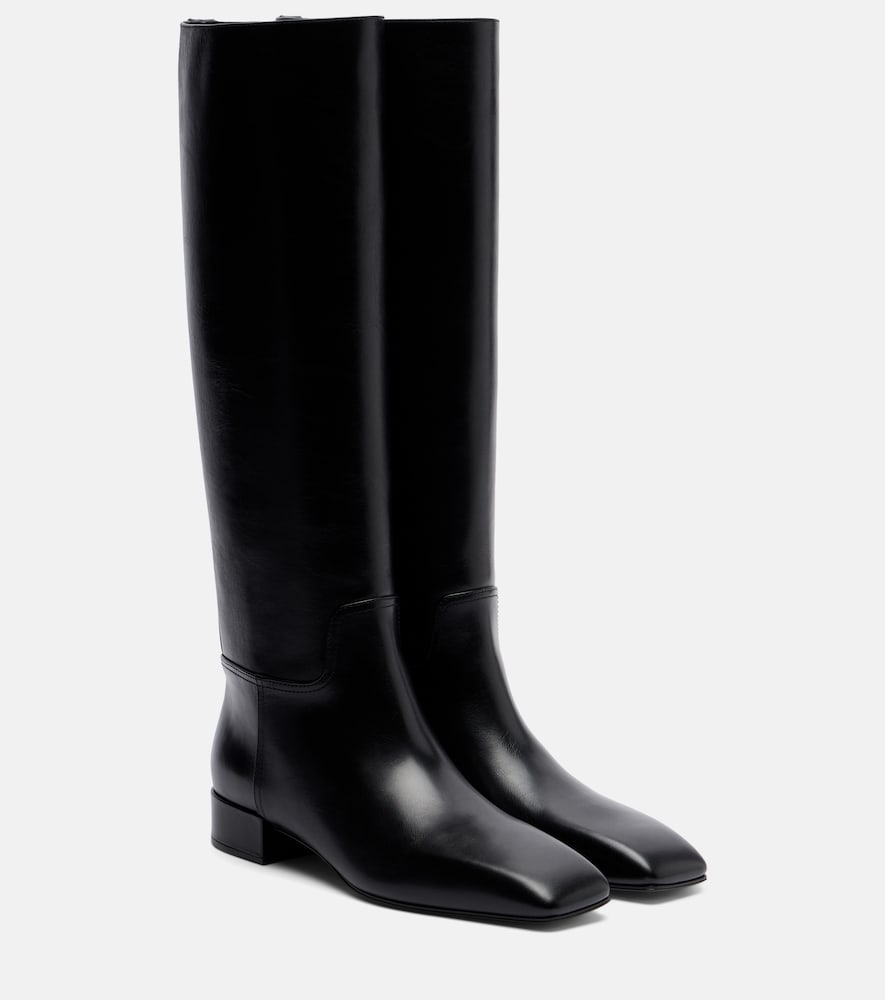 Christen Classic Square leather knee-high boots (Black) - Flat Boots