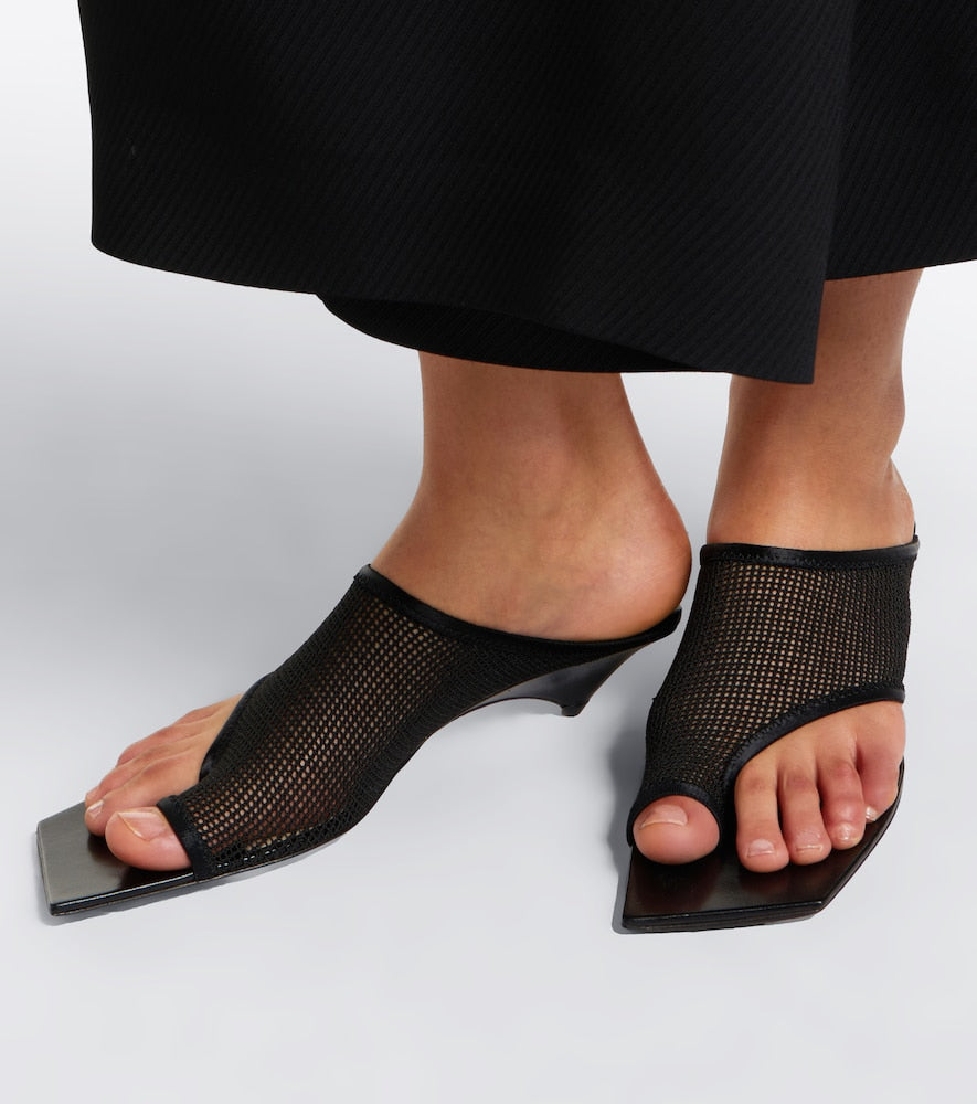 Christen Edge Stretch leather-trimmed mesh mules - Black Heeled Sandals
