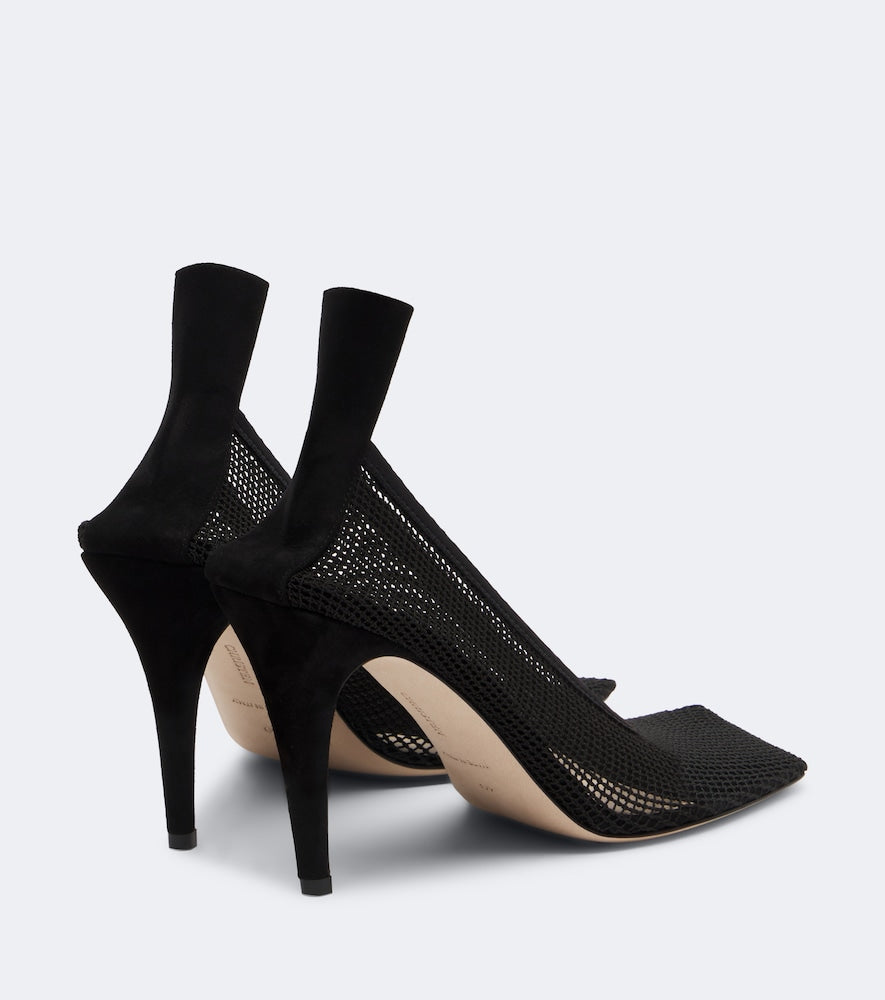 Black Christen Edge Stretch suede-trimmed mesh pumps - High-Heel Pumps