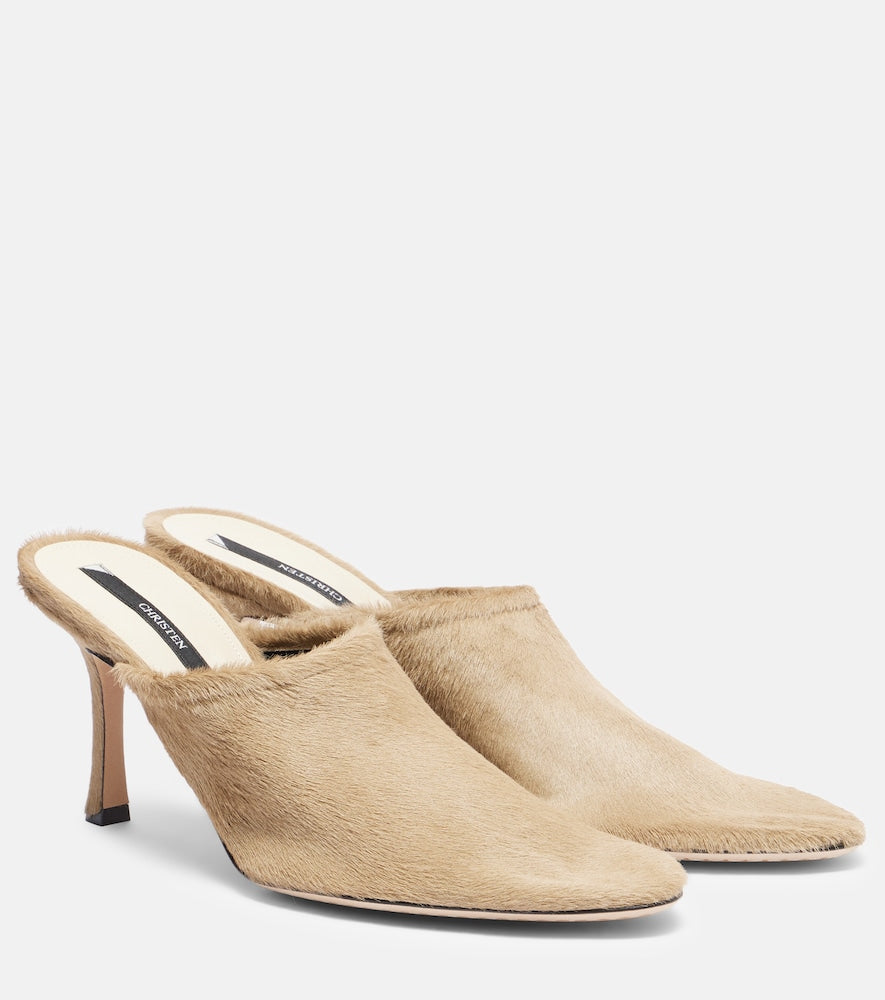 Beige Christen Elipse 75 calf hair mules - Mid Heel Pumps