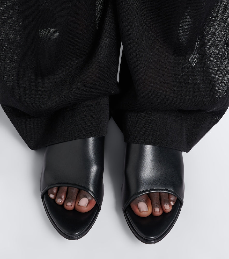 Christen Stretch leather wedge mules - Black Flat Sandals