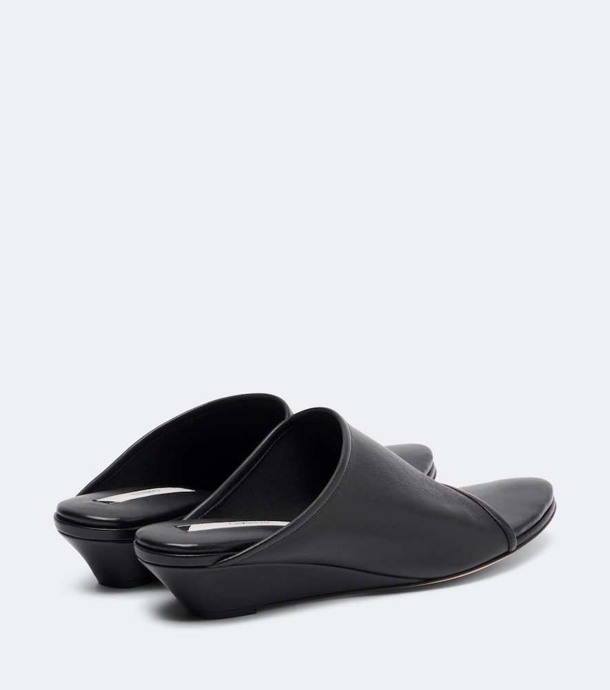 Christen Stretch leather wedge mules - Black Flat Sandals