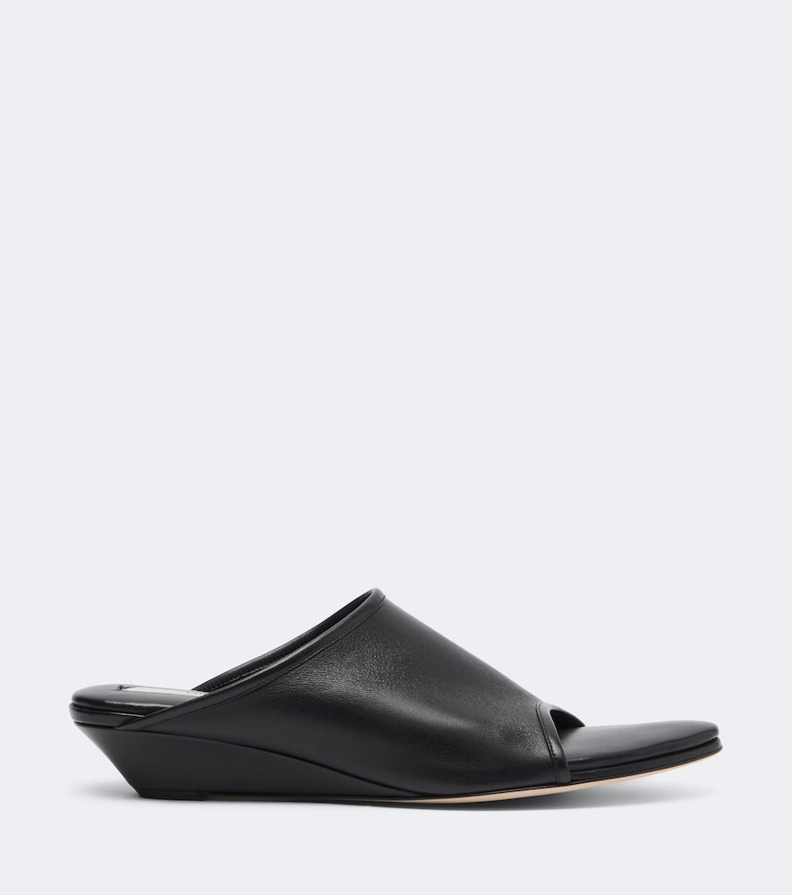 Christen Stretch leather wedge mules - Black Flat Sandals