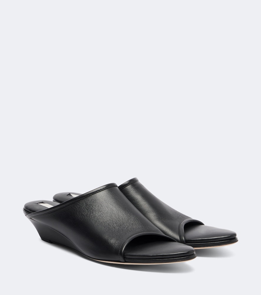 Christen Stretch leather wedge mules - Black Flat Sandals